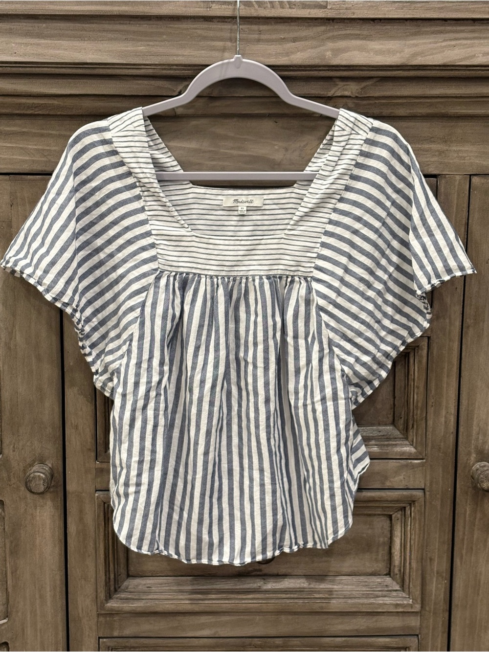 EUC Women’s MADEWELL Blue/White Stripe Flutter Sleeve Top (XS)